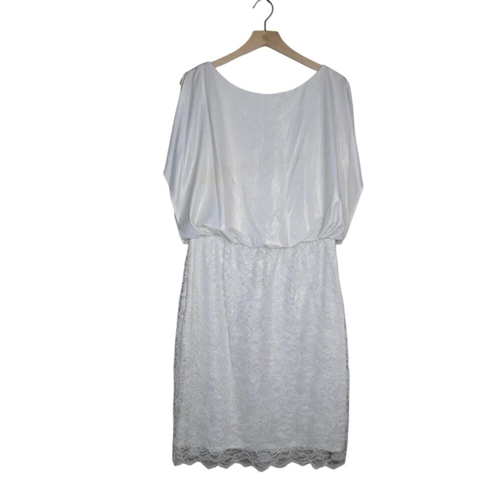 Sangria Womens 14 Blouson Pearl Gold Lined Lace Shirt Dress NEW